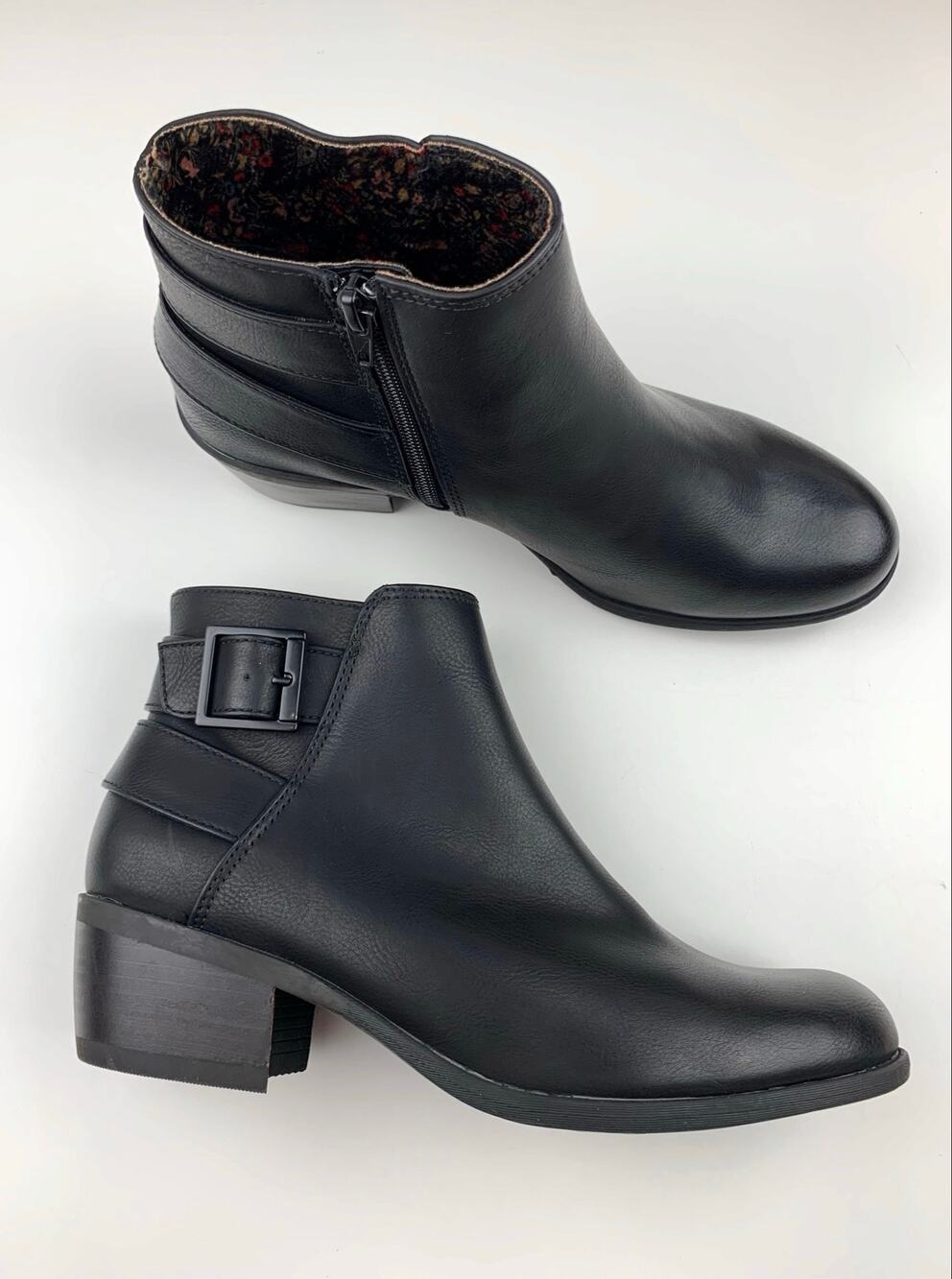 BOC Born Concept Ankle Boots Black Faux Leather Zipper Booties Women's 9